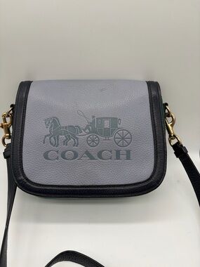 Coach Colorblock Saddle Bag in Navy and Green.